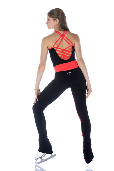 Black and red figure skating outfit with crossed straps on the back
