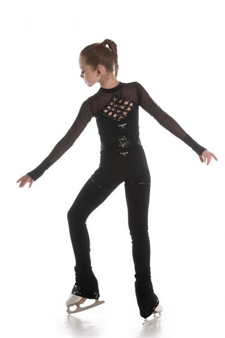 black ice skating outfit for women and girls with glitter inserts